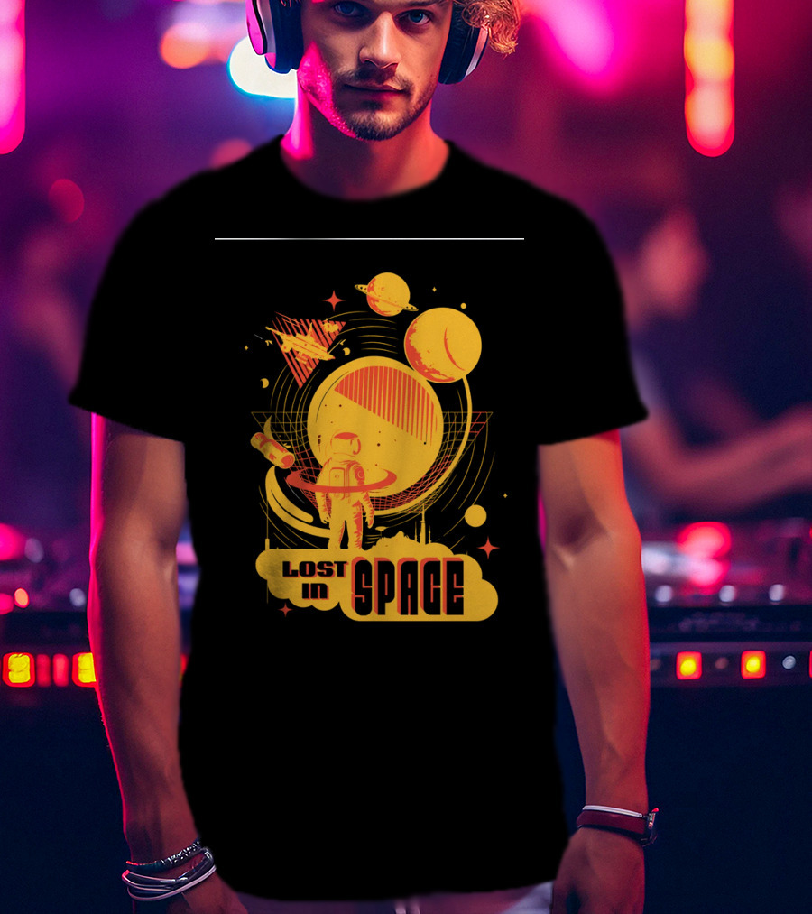 Lost In Space Astronaut With Planets And Rockets Retro T-Shirt
