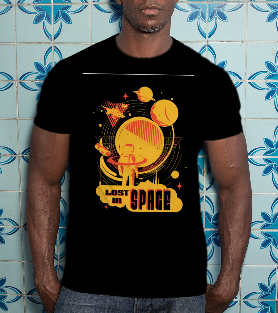 Lost In Space Astronaut With Planets And Rockets Retro T-Shirt