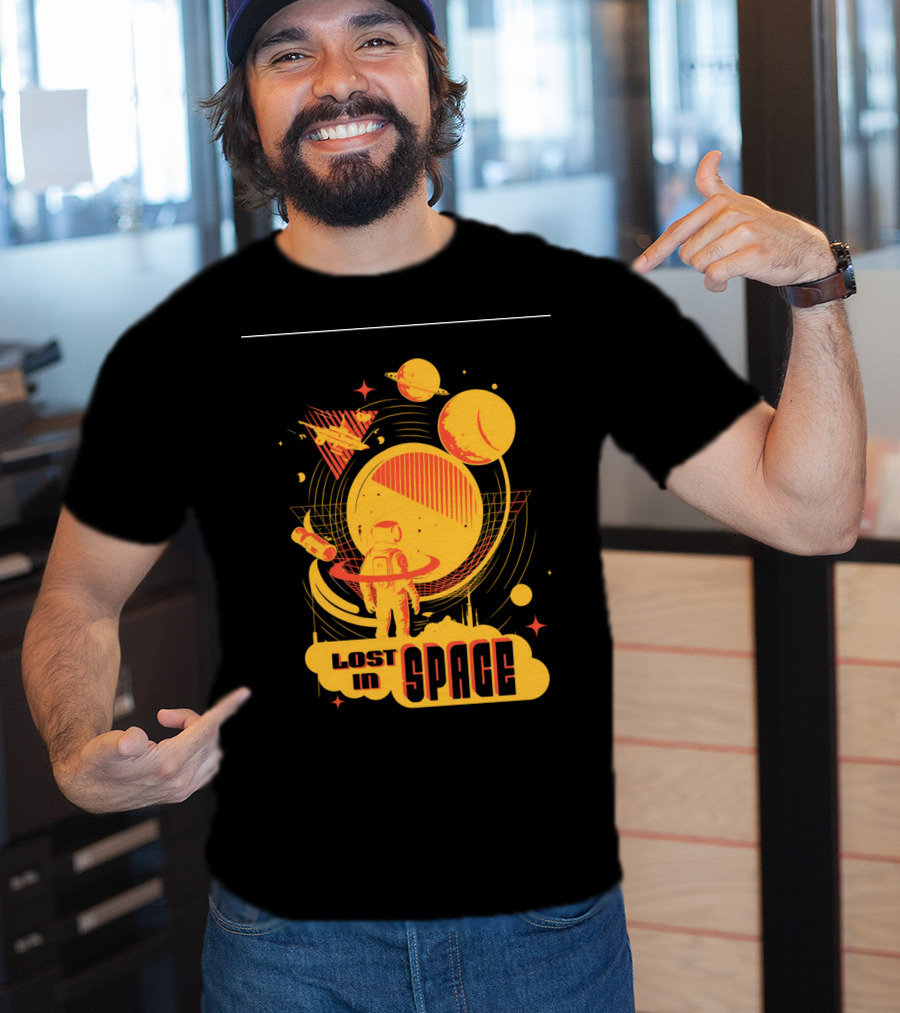 Lost In Space Astronaut With Planets And Rockets Retro T-Shirt