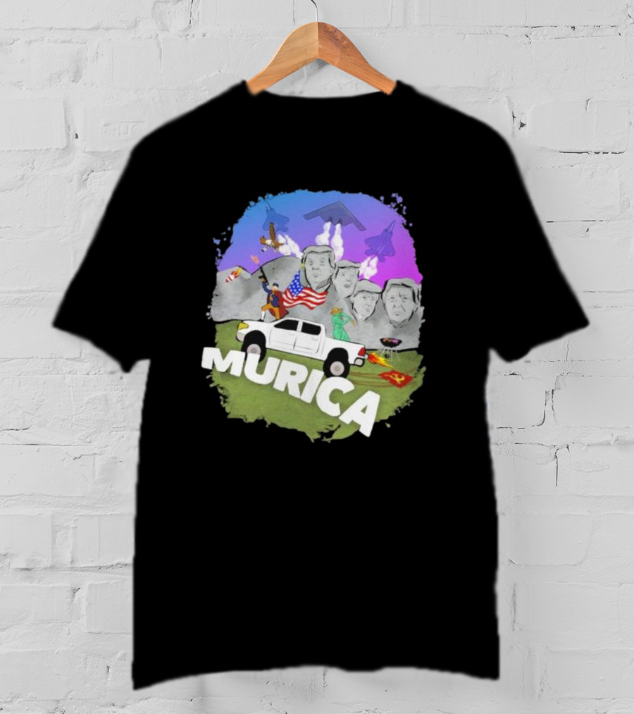 Murica Mount Rushmore Bald Eagle Statue Of Liberty Pickup Truck Bombers Jets T-Shirt