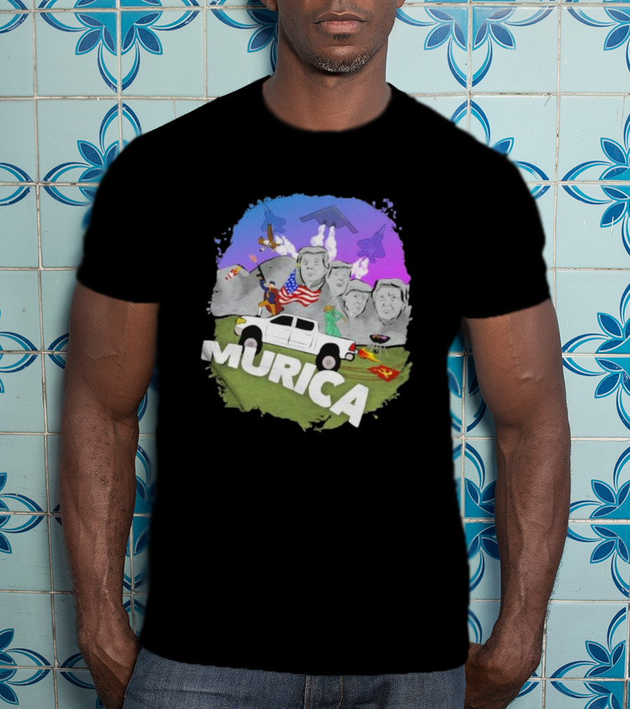 Murica Mount Rushmore Bald Eagle Statue Of Liberty Pickup Truck Bombers Jets T-Shirt
