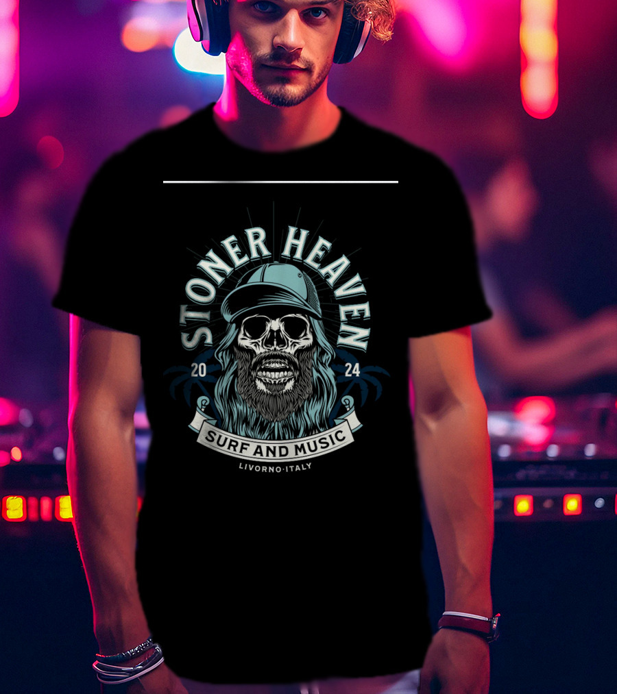 Stoner Heaven Surf And Music Skull With Cap Livorno Italy T-Shirt