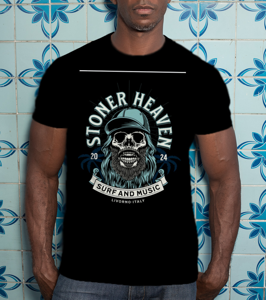 Stoner Heaven Surf And Music Skull With Cap Livorno Italy T-Shirt