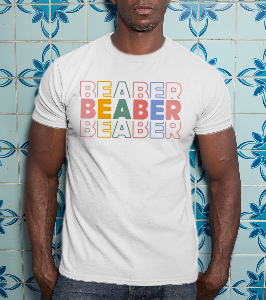BEABER Multicolor Text Stacked Typography T-Shirt