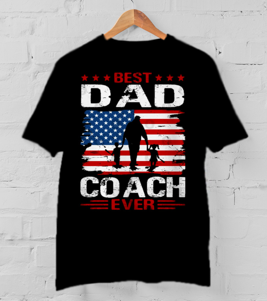 Best Dad Coach Ever USA Flag Baseball Dad Father's Day T-Shirt