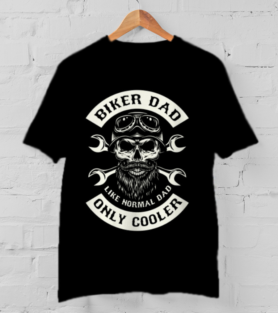 Biker Dad Like Normal Dad Only Cooler Skull With Wrenches And Goggles T-Shirt