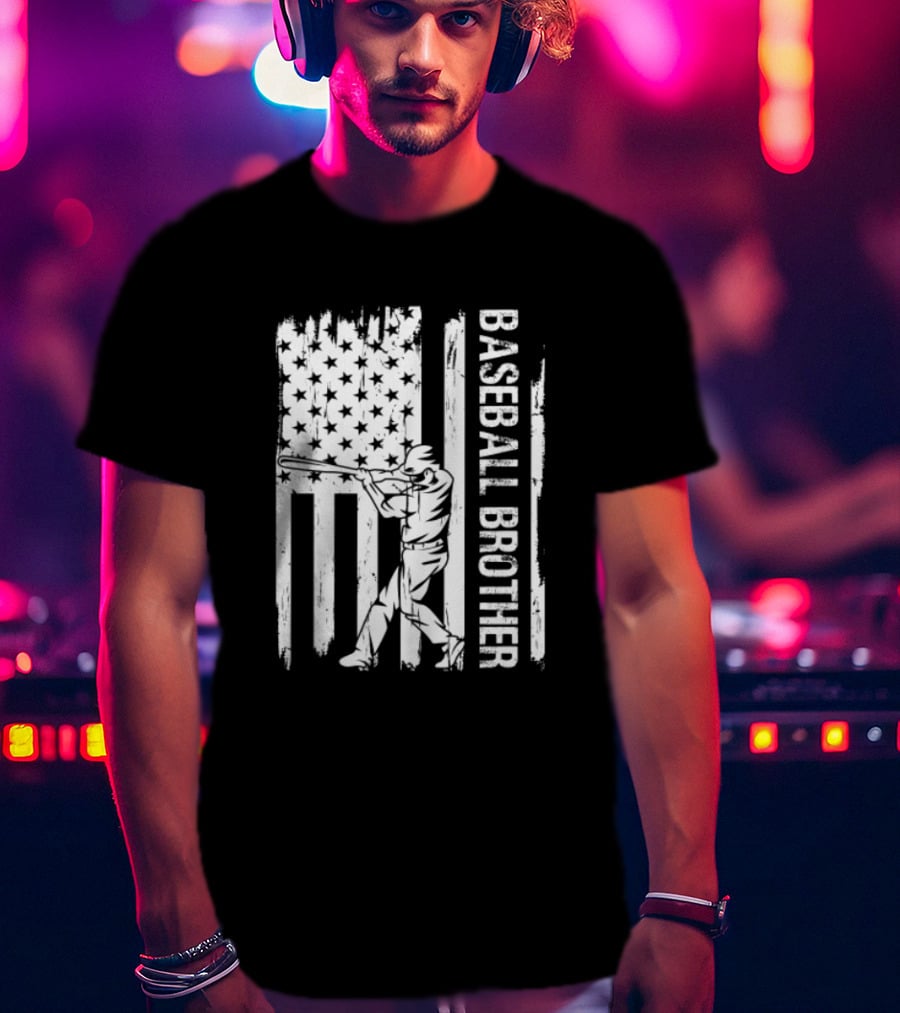 Baseball Brother USA Flag Catcher Father's Day T-Shirt