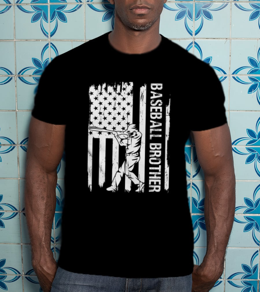 Baseball Brother USA Flag Catcher Father's Day T-Shirt