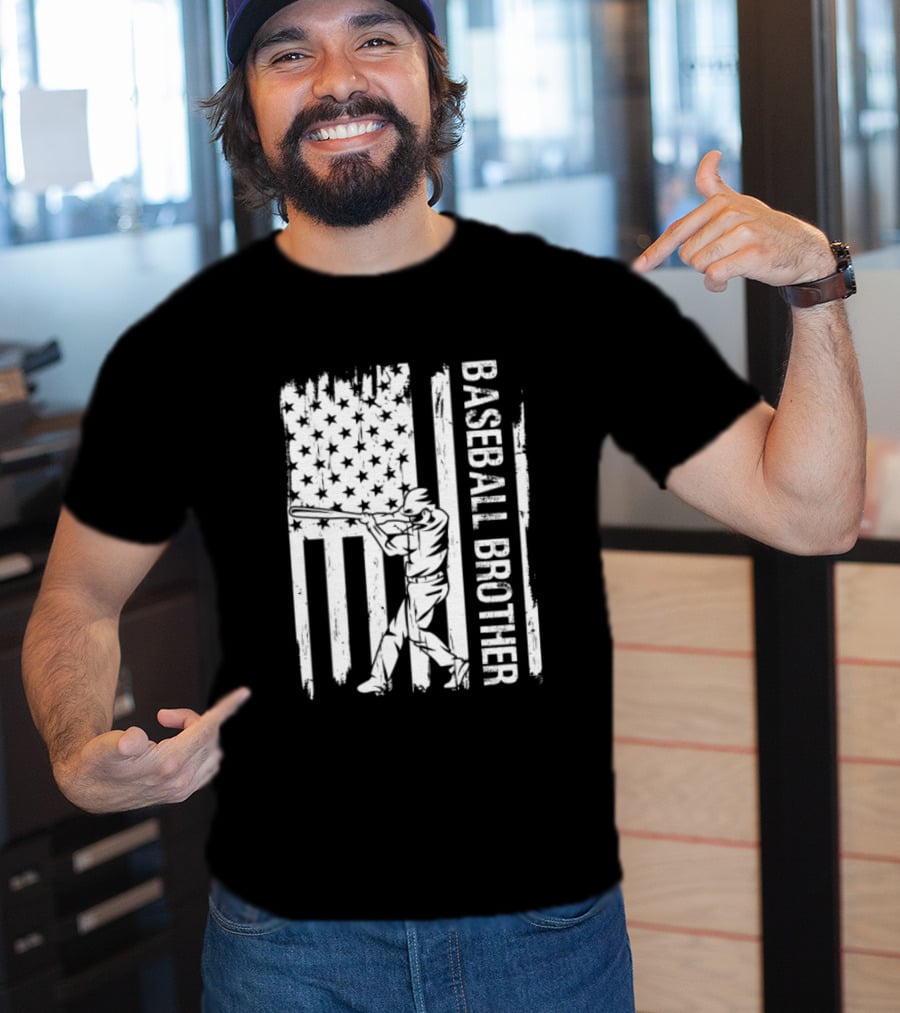 Baseball Brother USA Flag Catcher Father's Day T-Shirt