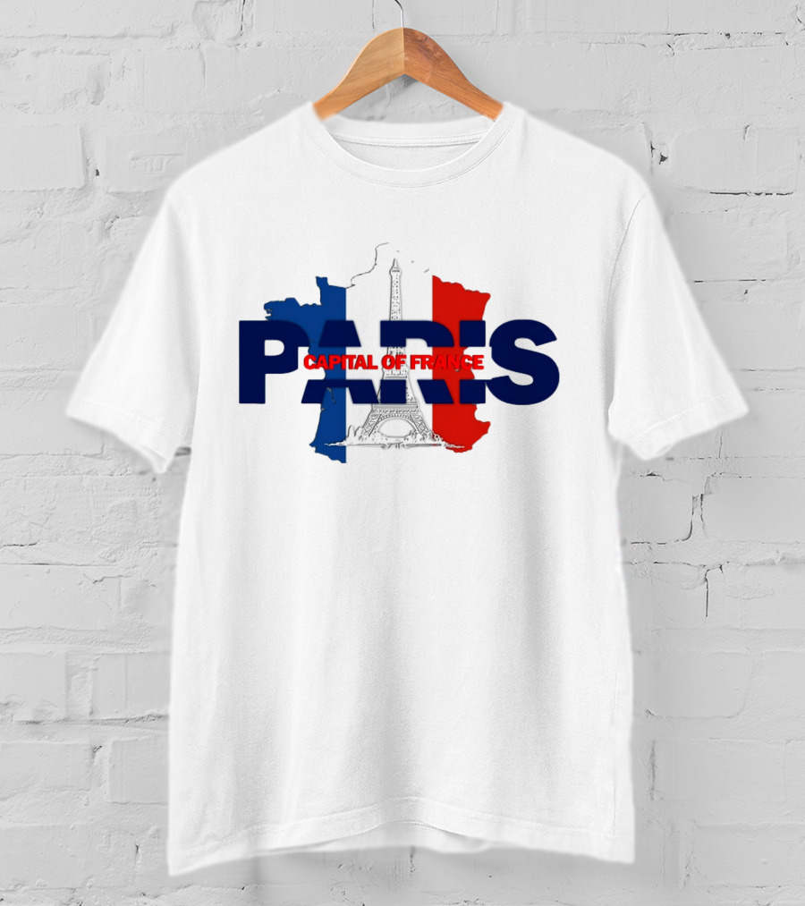 Paris Capital Of France Eiffel Tower Flag Map T-Shirt