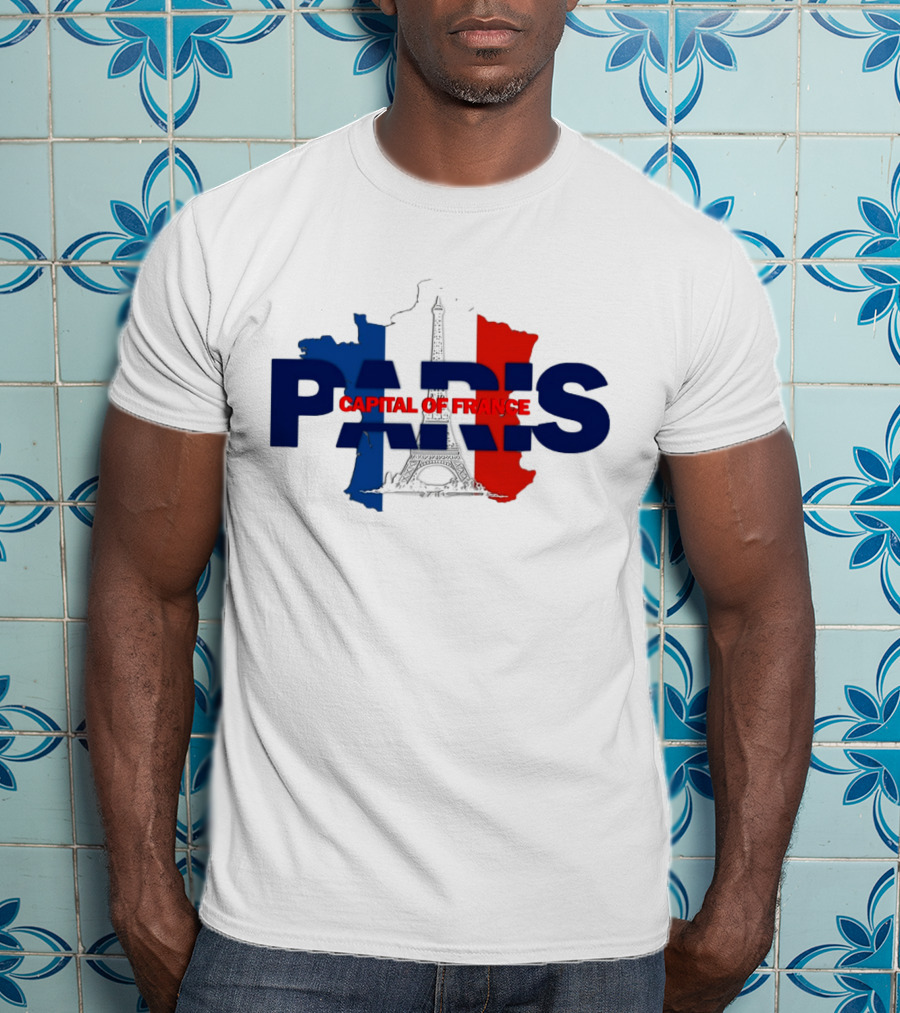 Paris Capital Of France Eiffel Tower Flag Map T-Shirt