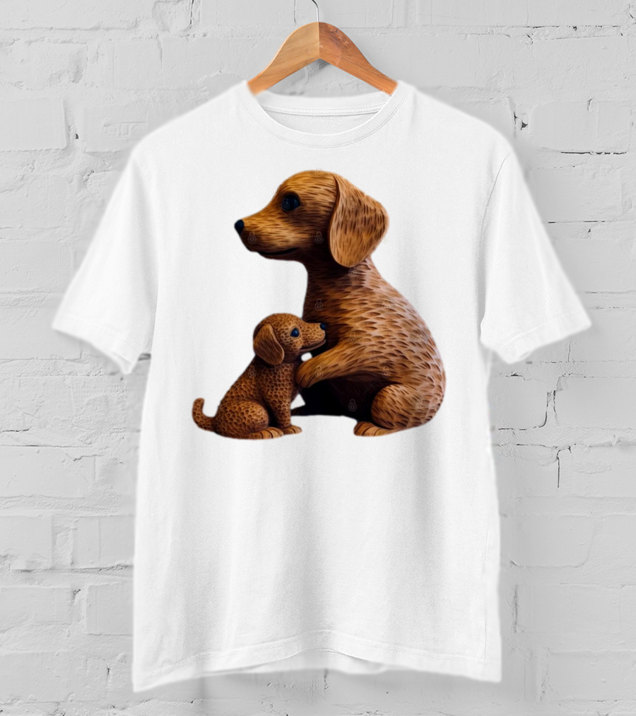 Dog Carvings Parent And Puppy Figurines T-Shirt