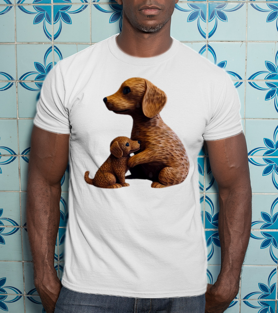 Dog Carvings Parent And Puppy Figurines T-Shirt