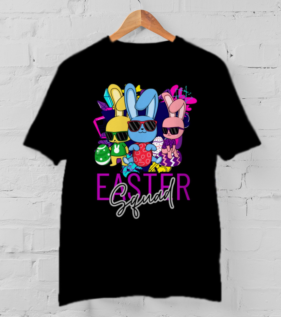 Easter Squad Cool Bunny Trio Retro Vibe T-Shirt