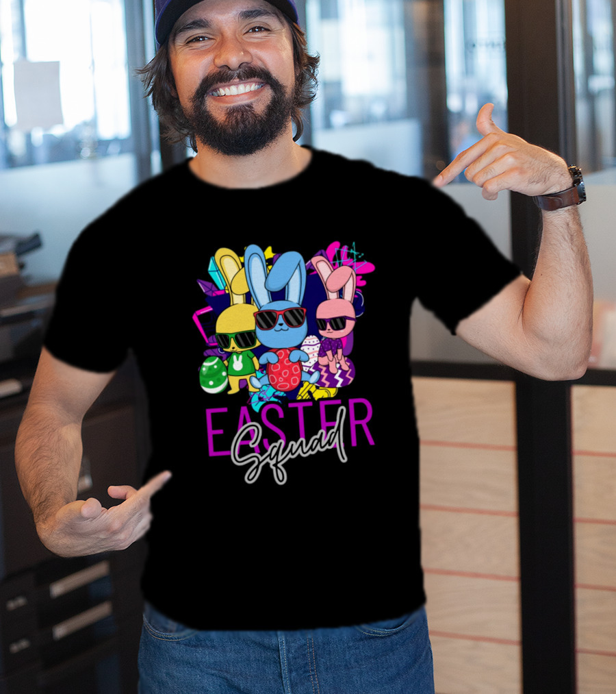 Easter Squad Cool Bunny Trio Retro Vibe T-Shirt