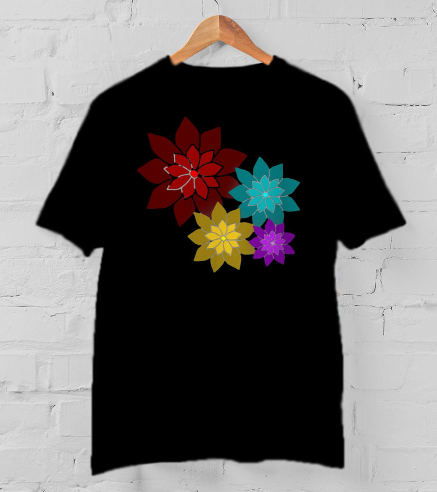 Pattern Of Flowers In Red, Blue, Yellow, Purple T-Shirt