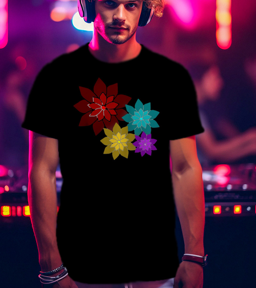 Pattern Of Flowers In Red, Blue, Yellow, Purple T-Shirt