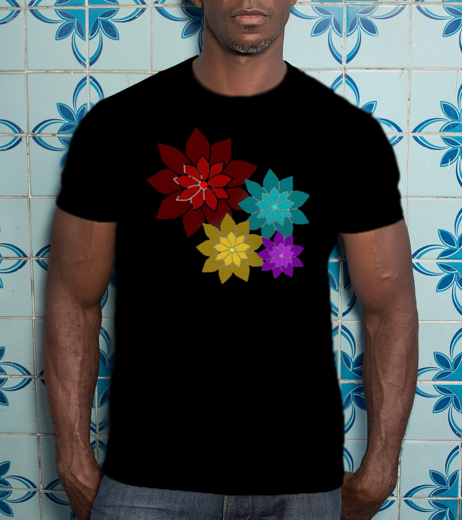 Pattern Of Flowers In Red, Blue, Yellow, Purple T-Shirt