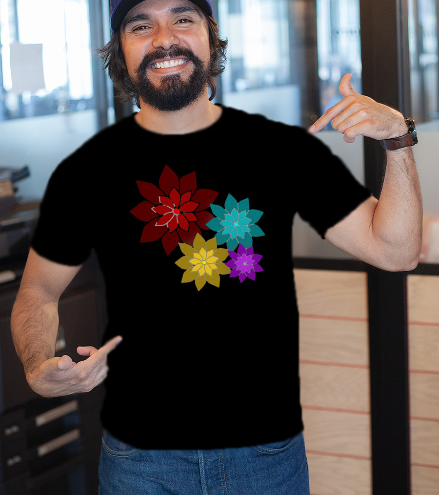 Pattern Of Flowers In Red, Blue, Yellow, Purple T-Shirt