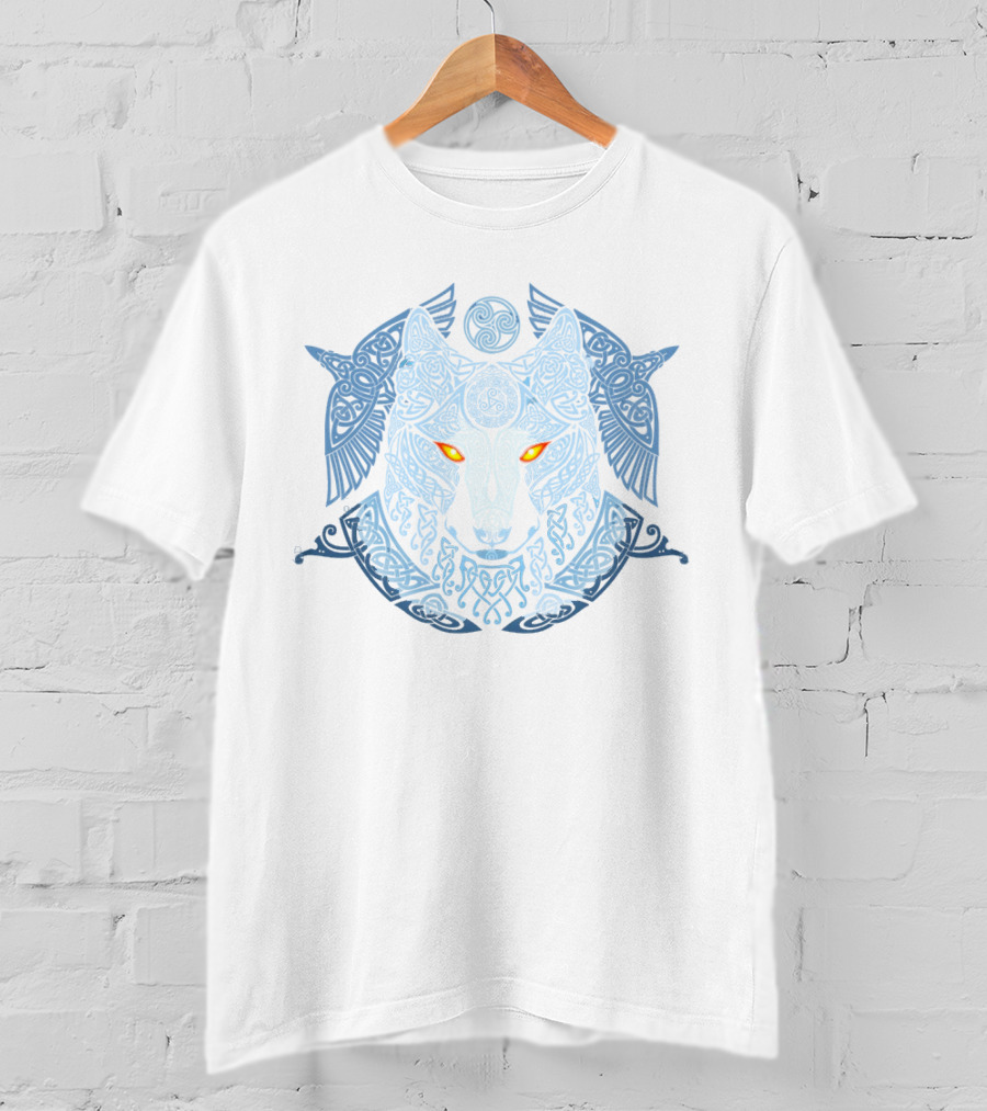 Raven Wolf Celtic Knotwork Design With Triquetra And Spiral Motif T-Shirt