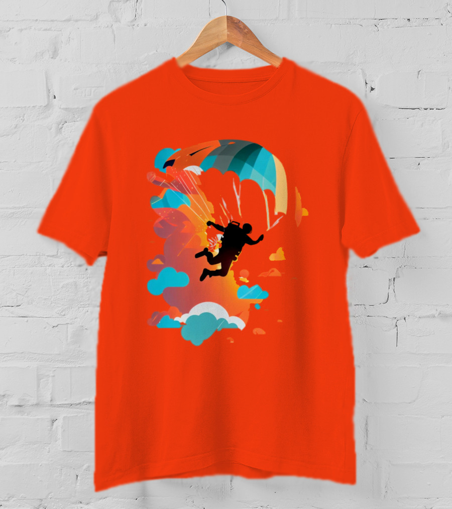 Skydiver Silhouette With Colorful Parachute And Clouds T-Shirt