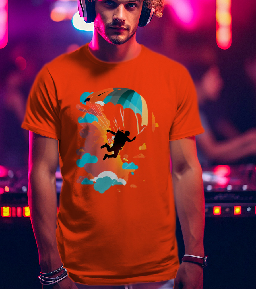 Skydiver Silhouette With Colorful Parachute And Clouds T-Shirt