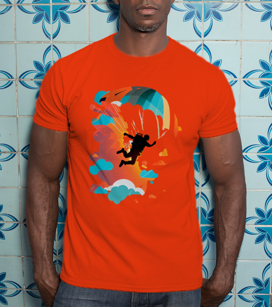 Skydiver Silhouette With Colorful Parachute And Clouds T-Shirt