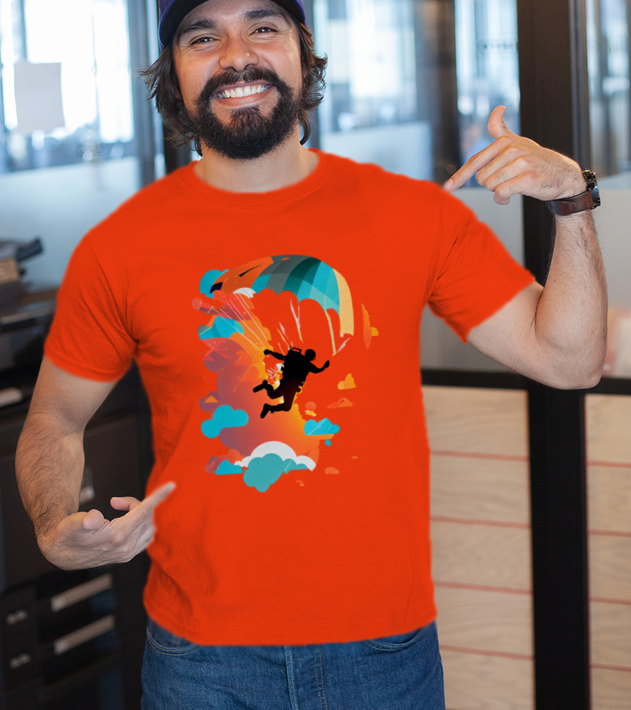 Skydiver Silhouette With Colorful Parachute And Clouds T-Shirt