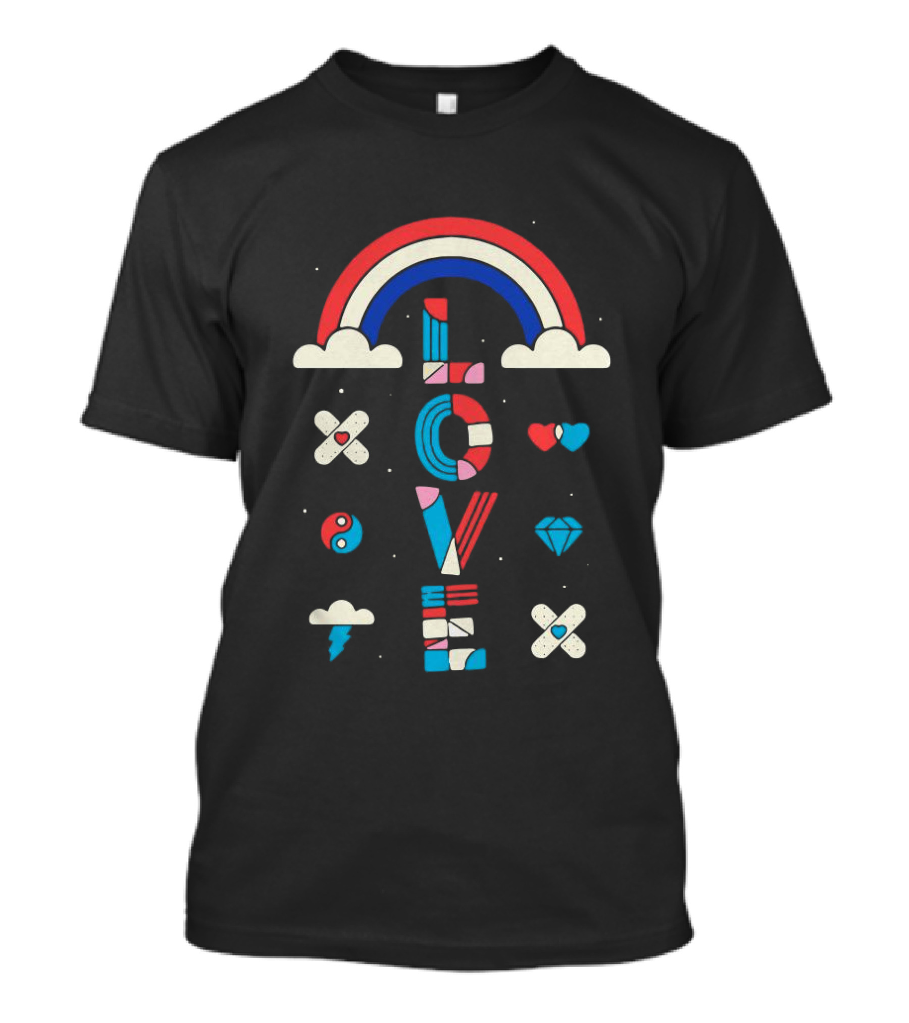 Rainbow Cloud Love Heart Diamond Yin Yang Iconic T-Shirt