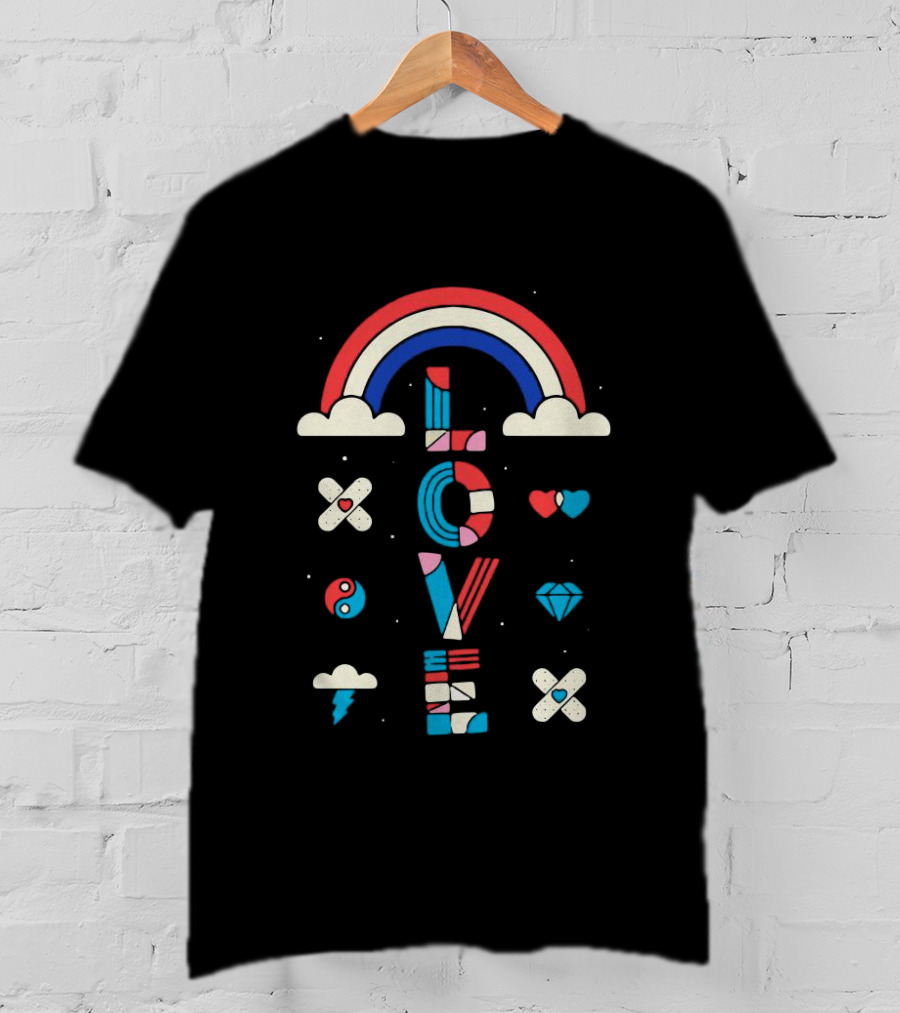 Rainbow Cloud Love Heart Diamond Yin Yang Iconic T-Shirt