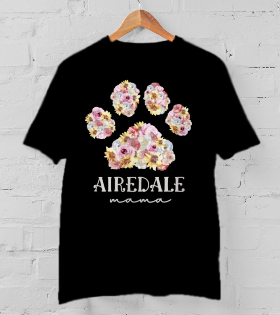Airedale Mama Floral Paw Dog Mom T-Shirt
