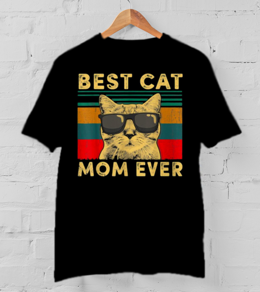 Best Cat Mom Ever Vintage Mother's Day Cat With Sunglasses T-Shirt