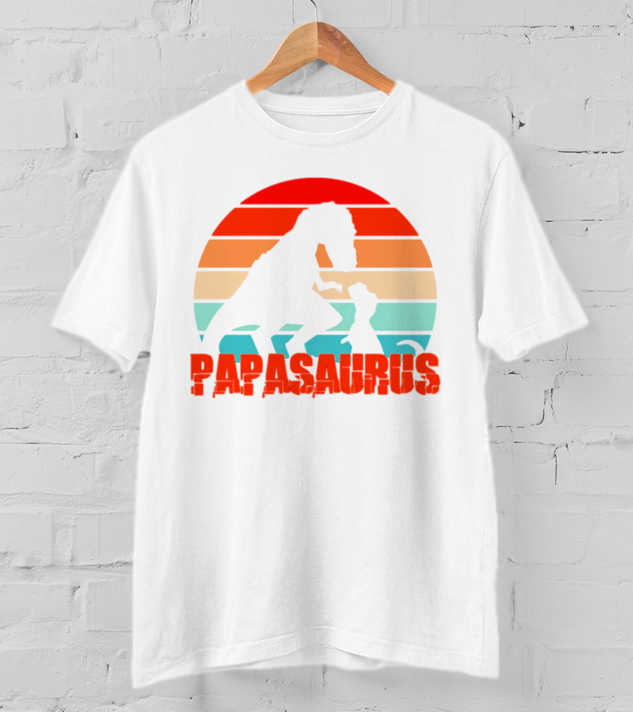 Papasaurus Vintage Father's Day Dinosaur Sunset T-Shirt