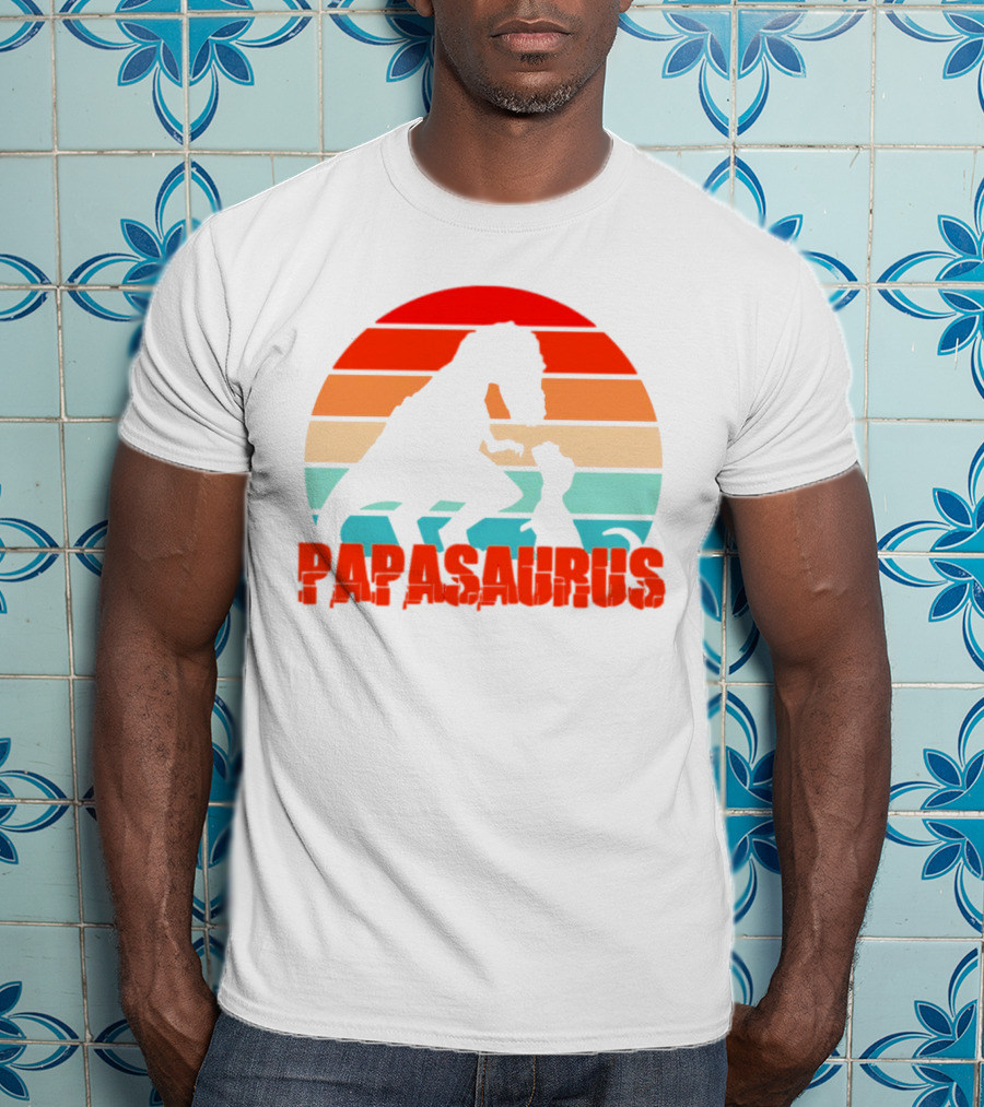 Papasaurus Vintage Father's Day Dinosaur Sunset T-Shirt