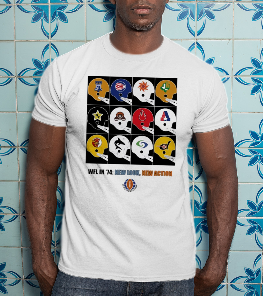 WFL In 1974 New Look New Action World Football League Helmets Collection T-Shirt