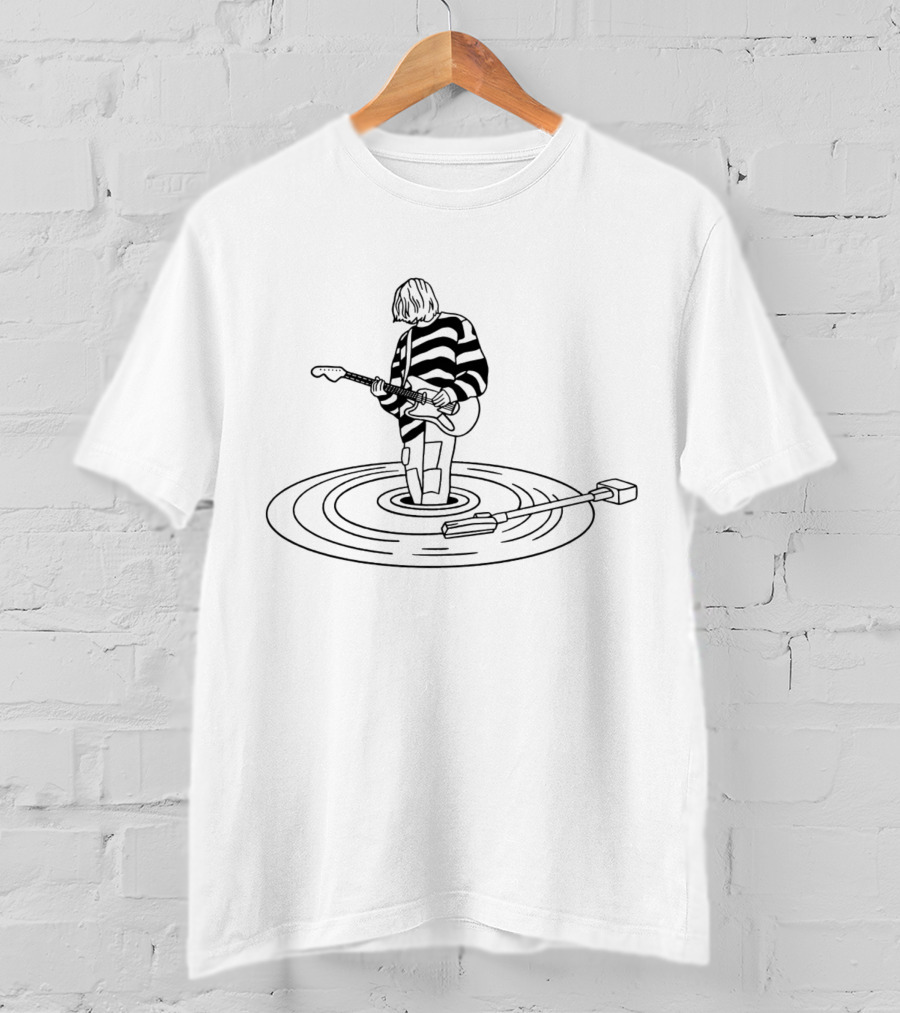 Vinyl Nirvana Vintage Aesthetic Guitar On Record Player T-Shirt