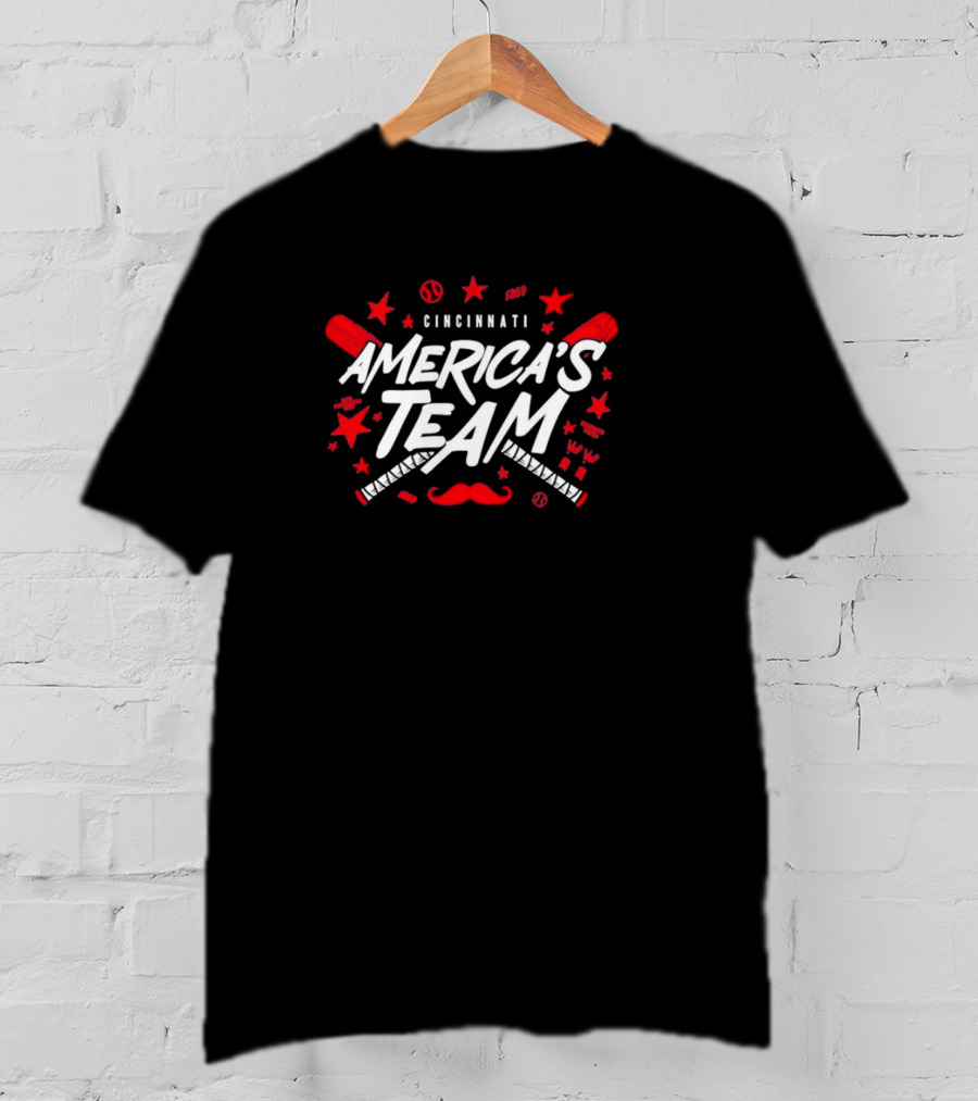 Cincinnati America's Team Baseball Stars Mustache Crossed Bats T-Shirt