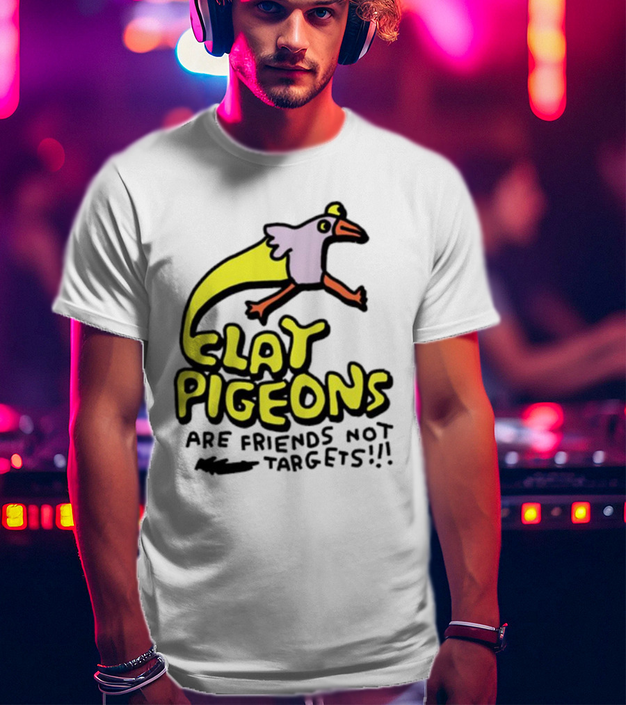 Clay Pigeons Are Friends Not Targets Fun Bird Cartoon T-Shirt