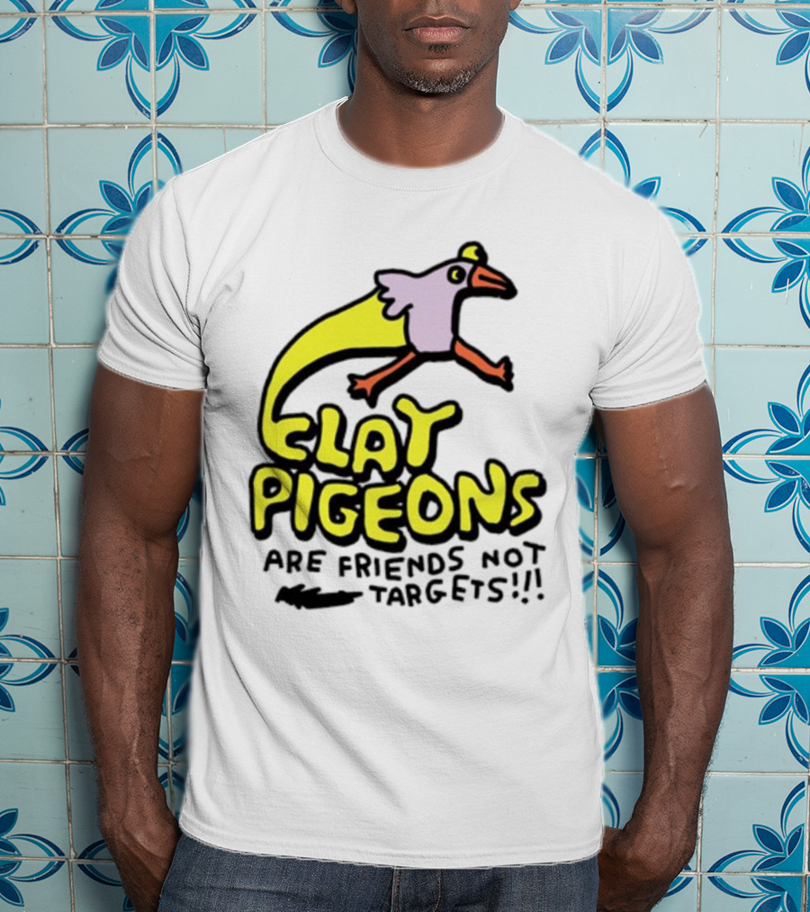 Clay Pigeons Are Friends Not Targets Fun Bird Cartoon T-Shirt