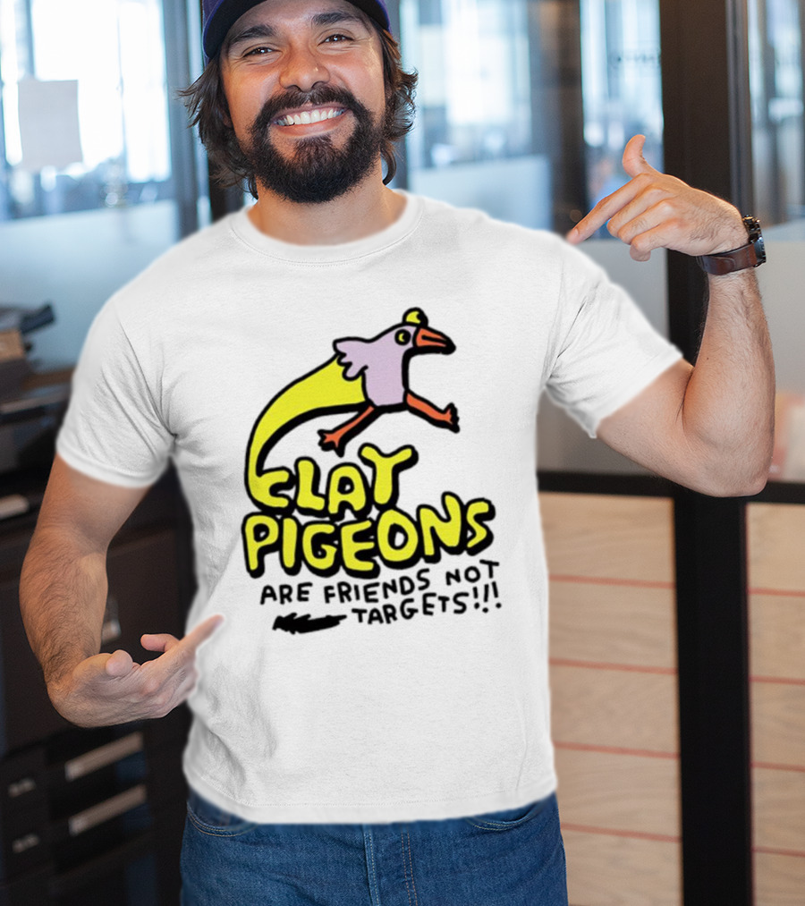 Clay Pigeons Are Friends Not Targets Fun Bird Cartoon T-Shirt
