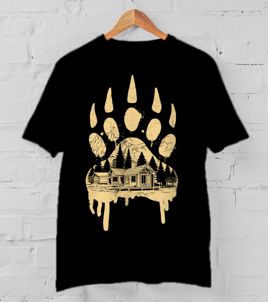 A Beary Good Home Cabin In Bear Pawprint Forest T-Shirt