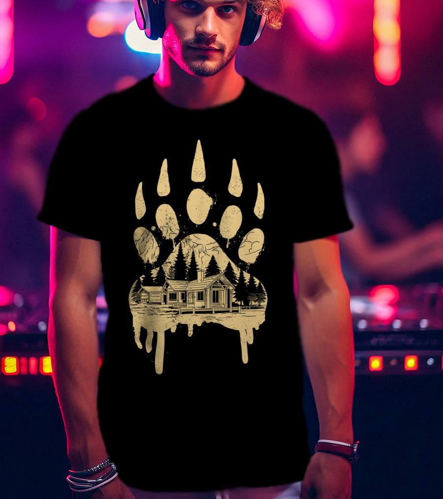 A Beary Good Home Cabin In Bear Pawprint Forest T-Shirt