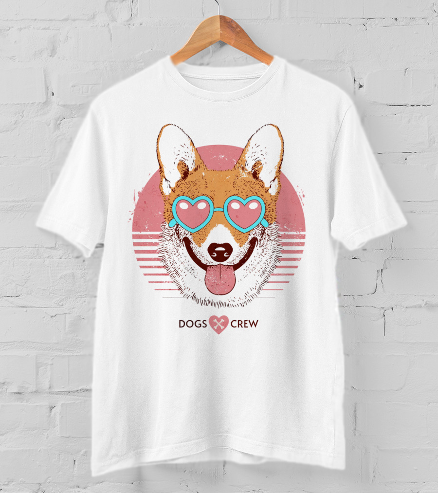 Dogs Crew Heart Sunglasses Cute Animal T-Shirt