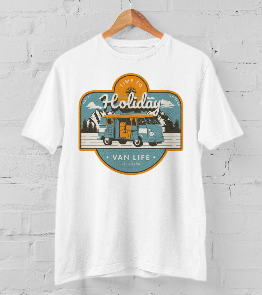 Time To Holiday Happy Camper Van Life Estd. 1896 T-Shirt