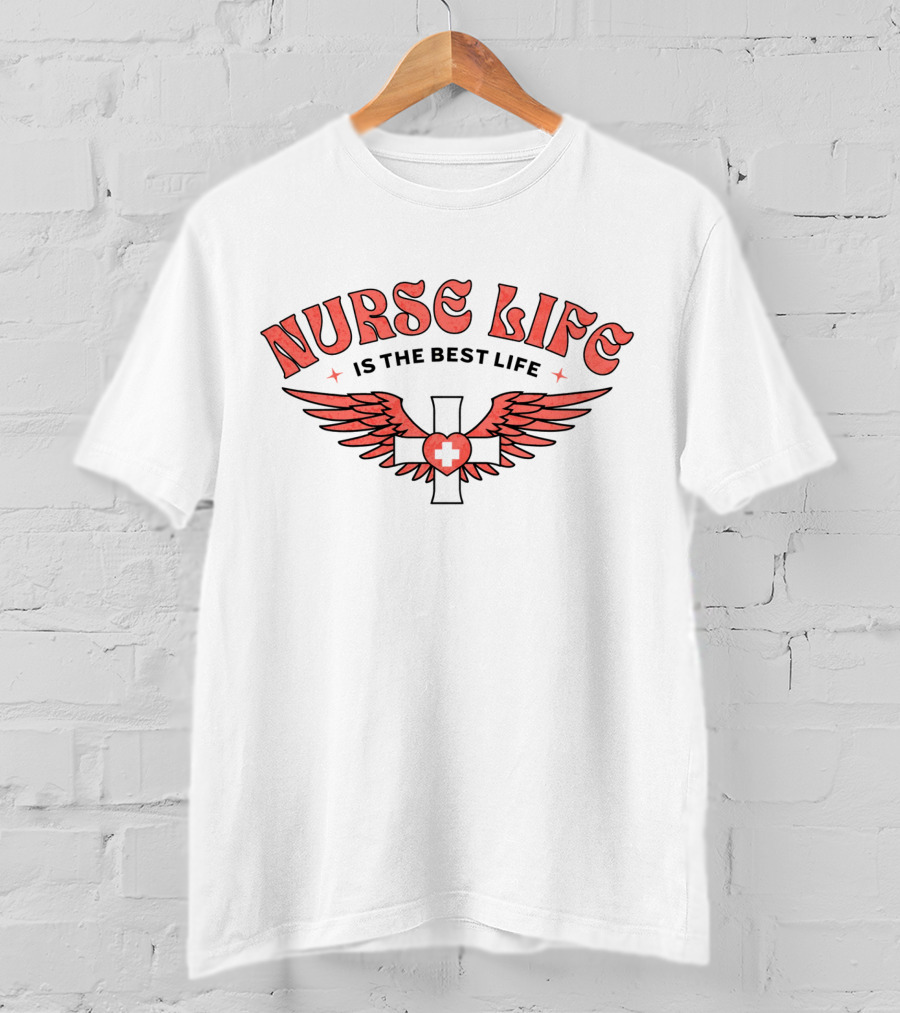 Nurse Life Is The Best Life Red Cross Wings T-Shirt
