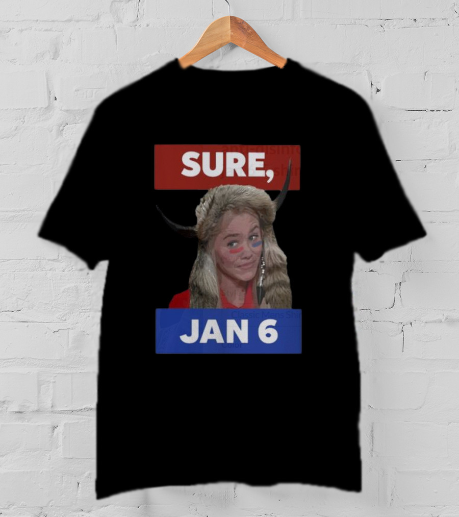 Jim Stewartson Anti-Disinfo Activist Sure Jan 6 Horned Headdress Red Blue Face Paint T-Shirt