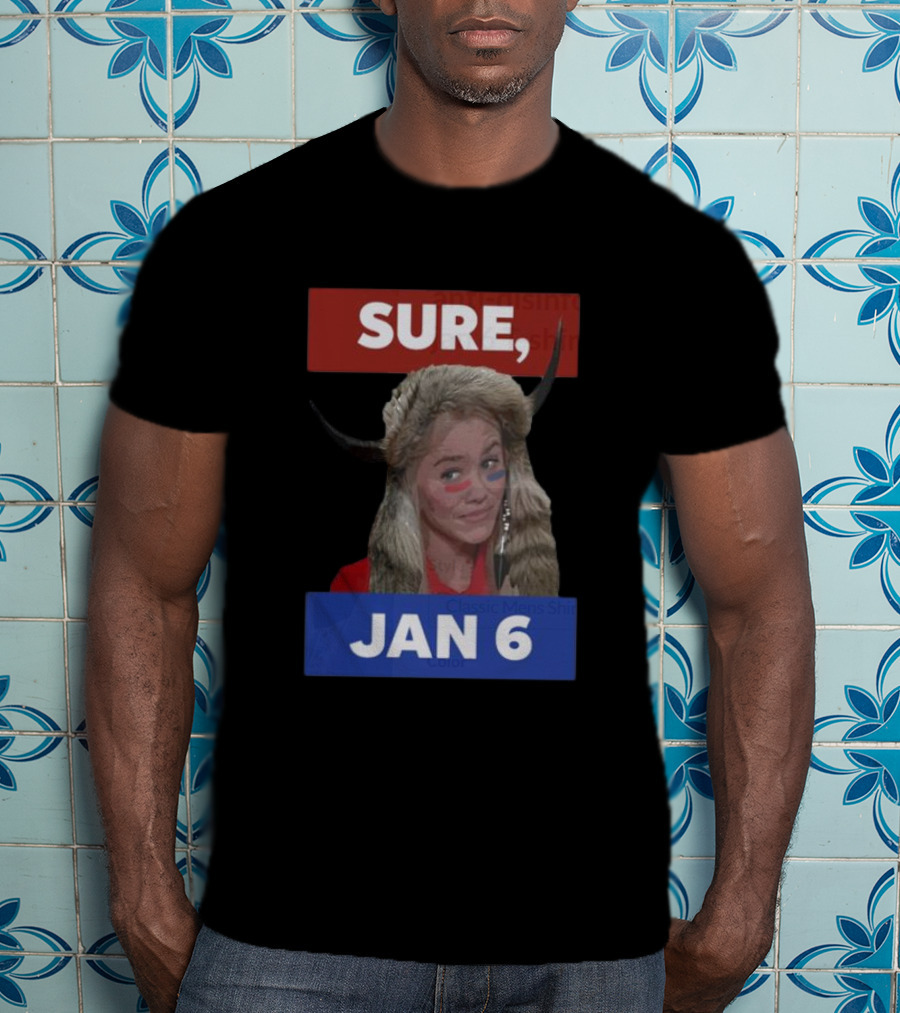 Jim Stewartson Anti-Disinfo Activist Sure Jan 6 Horned Headdress Red Blue Face Paint T-Shirt