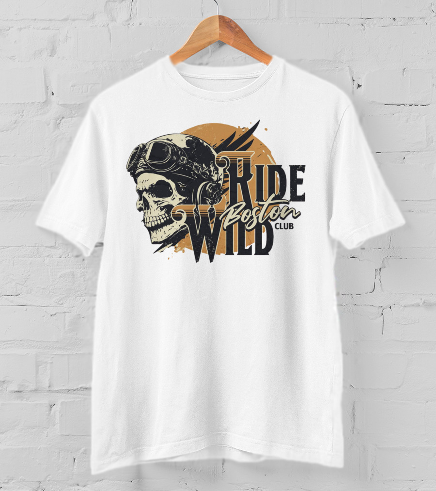 Ride Wild Boston Club Skull With Goggles T-Shirt
