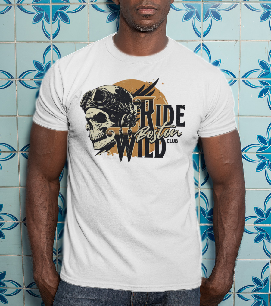 Ride Wild Boston Club Skull With Goggles T-Shirt