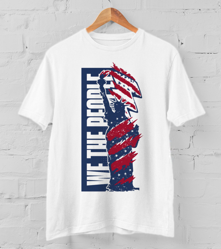 We The People Liberty Statue With Patriotic Red Stripes T-Shirt